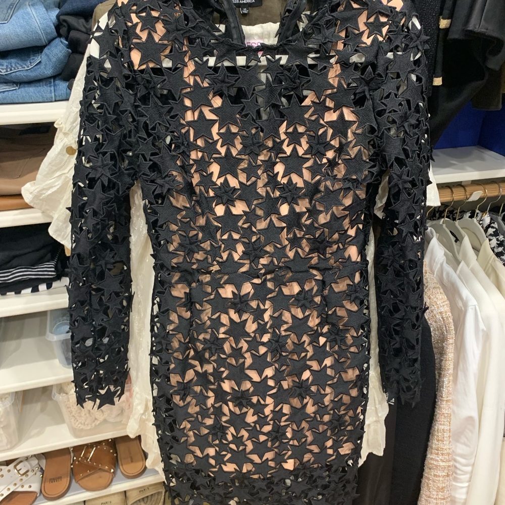 Revolve Self Portrait Peace Love Hope Star Print Dress Size 8 Small